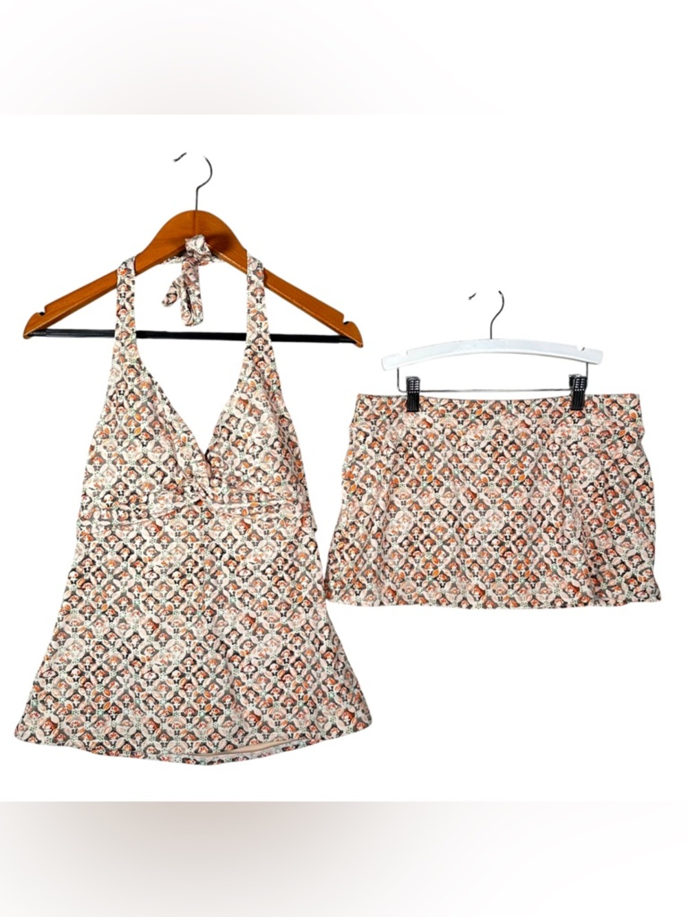 GARNET HILL Shell Printed Halter Tankini & Swim Skirt Matching 2Pc Swimsuit